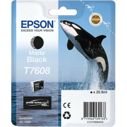 Epson T7608 Γνήσιο Μελάνι Εκτυπωτή InkJet Matte Μαύρο (C13T76084N10)