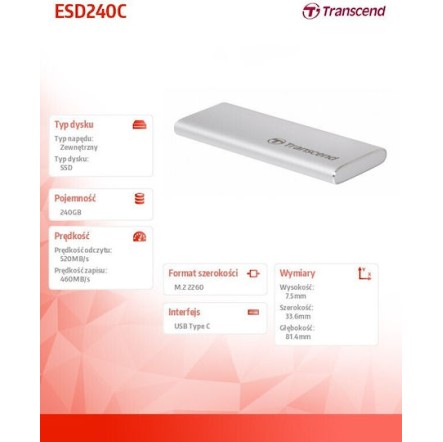 Transcend ESD240C USB 3.1 Εξωτερικός SSD 240GB M.2 Ασημί