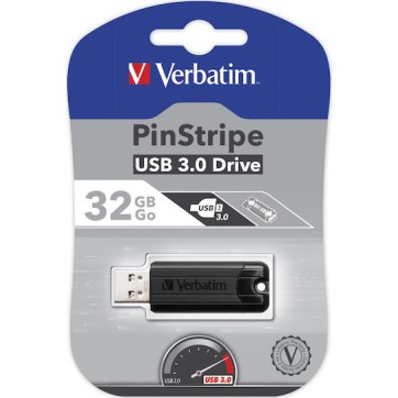 Verbatim PinStripe 32GB USB 3.0 Stick Μαύρο