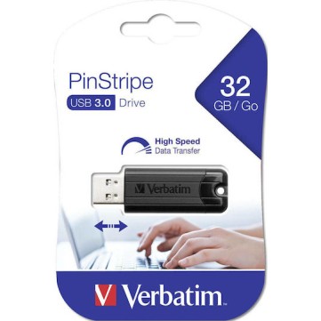 Verbatim PinStripe 32GB USB 3.0 Stick Μαύρο