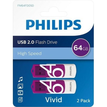 Philips Vivid Edition 64GB USB 2.0 Stick Μωβ