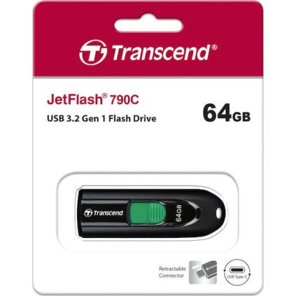 Transcend JetFlash 790C 64GB USB 3.1 Stick με σύνδεση USB-C Μαύρο