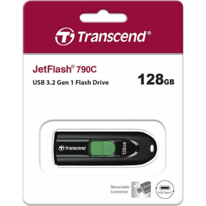 Transcend JetFlash 790C 128GB USB 3.1 Stick με σύνδεση USB-C Μαύρο