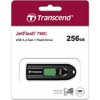 Transcend JetFlash 790C 256GB USB 3.1 Stick με σύνδεση USB-C Μαύρο