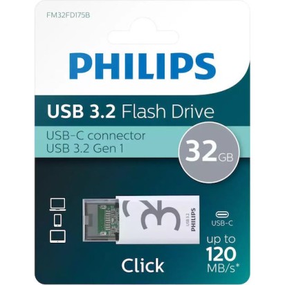 Philips Click Series Gen 1 32GB USB 3.2 Stick με σύνδεση USB-C Γκρι