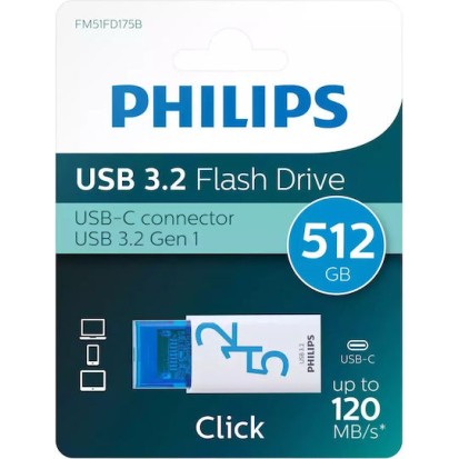 Philips Click Series 512GB USB 3.2 Stick με σύνδεση USB-C Λευκό