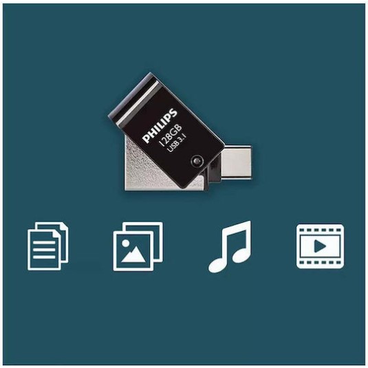 Philips 2in1 Usbc Stick 128GB USB 3.1 Stick με σύνδεση USB-C Μαύρο