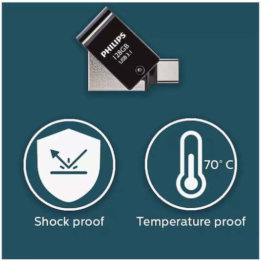 Philips 2in1 Usbc Stick 128GB USB 3.1 Stick με σύνδεση USB-C Μαύρο