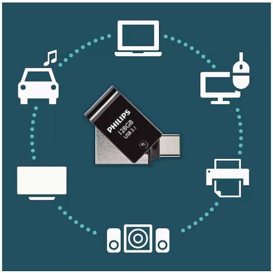 Philips 2in1 Usbc Stick 128GB USB 3.1 Stick με σύνδεση USB-C Μαύρο