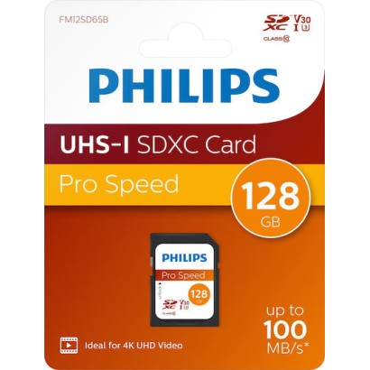 Philips FM12SD65B SDXC 128GB U3 V30 A1 UHS-I με αντάπτορα