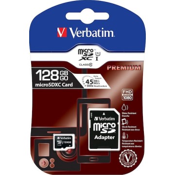 Verbatim Premium microSDXC 128GB U1 UHS-I 45MB/s με αντάπτορα