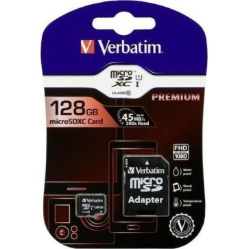 Verbatim Premium microSDXC 128GB U1 UHS-I 45MB/s με αντάπτορα