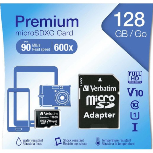 Verbatim Premium microSDXC 128GB U1 UHS-I 45MB/s με αντάπτορα
