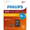 Philips microSDHC 16GB U1 V10 A1 UHS-I 80MB/s με αντάπτορα