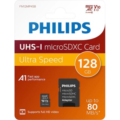 Philips microSDXC 128GB U1 UHS-I με αντάπτορα