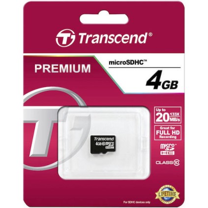 Transcend microSDHC microSDHC 4GB Class 10 Default Speed 10MB/s με αντάπτορα