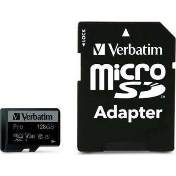 Verbatim Pro microSDXC 128GB U3 V30 UHS-I 90MB/s με αντάπτορα