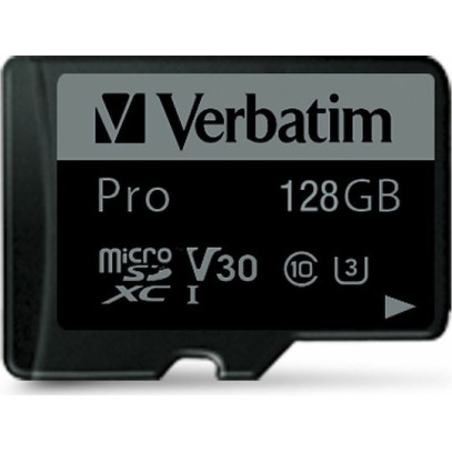 Verbatim Pro microSDXC 128GB U3 V30 UHS-I 90MB/s με αντάπτορα