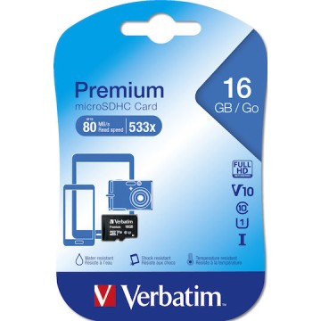 Verbatim Premium microSDHC 16GB U1 High Speed 10MB/s