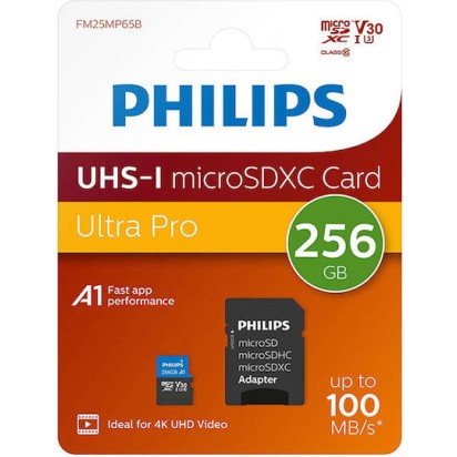 Philips microSDXC 256GB U1 V30 A1 UHS-I με αντάπτορα