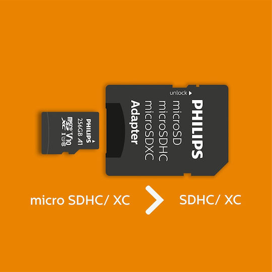 Philips microSDXC 256GB U1 V30 A1 UHS-I με αντάπτορα
