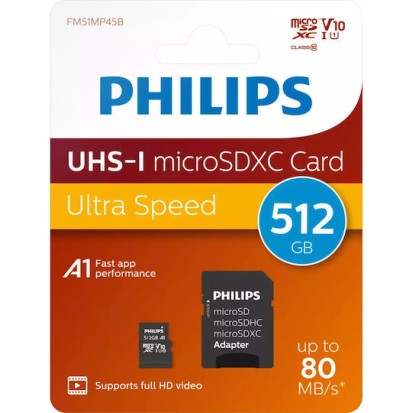 Philips microSDXC 512GB U1 UHS-I με αντάπτορα
