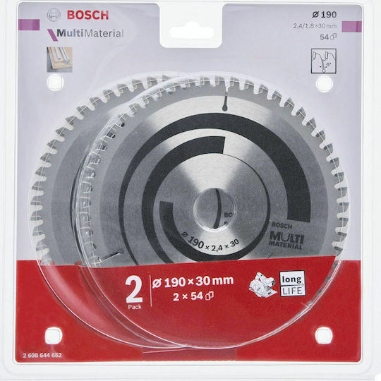 Bosch Optiline Wood Δίσκος Κοπής Αλουμινίου με 54 Δόντια 190mm 2τμχ
