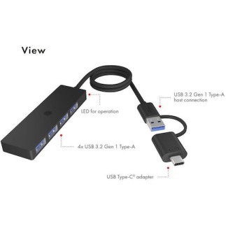 Icy Box USB 3.2 Hub με σύνδεση USB-A / USB-C