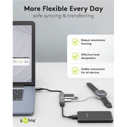 Goobay USB 3.2 Hub 4 Θυρών με σύνδεση USB-A Γκρι