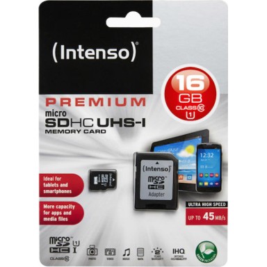 Intenso Premium microSDHC 16GB Class 10 U1 UHS-I με αντάπτορα