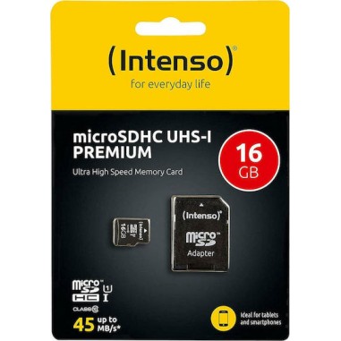 Intenso Premium microSDHC 16GB Class 10 U1 UHS-I με αντάπτορα