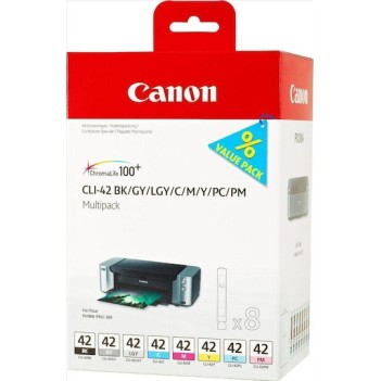 Canon CLI-42 Γνήσιο Πακέτο 8 Μελανιών Εκτυπωτή InkJet Photo Κυανό / Photo Ματζέντα / Ανοιχτό Γκρι / Γκρι / Κίτρινο / Κυανό / Ματζέντα / Μαύρο (6384B010)