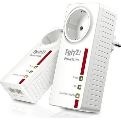 AVM Fritz! 1220E Powerline Διπλού Kit για Ενσύρματη Σύνδεση με Passthrough Πρίζα και 2 Θύρες Gigabit Ethernet