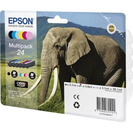 Epson 24 Γνήσιο Πακέτο 6 Μελανιών Εκτυπωτή InkJet Ανοιχτό Κυανό / Ανοιχτό Ματζέντα / Κίτρινο / Κυανό / Ματζέντα / Μαύρο (C13T24284010 C13T24284011)