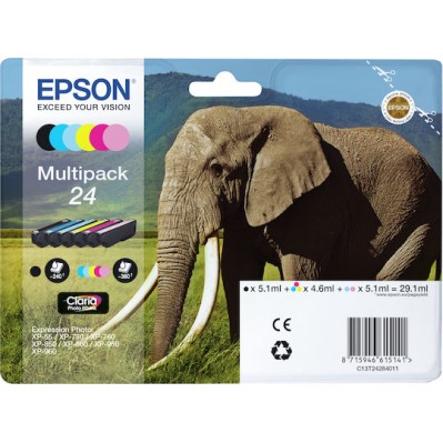 Epson 24 Γνήσιο Πακέτο 6 Μελανιών Εκτυπωτή InkJet Ανοιχτό Κυανό / Ανοιχτό Ματζέντα / Κίτρινο / Κυανό / Ματζέντα / Μαύρο (C13T24284010 C13T24284011)