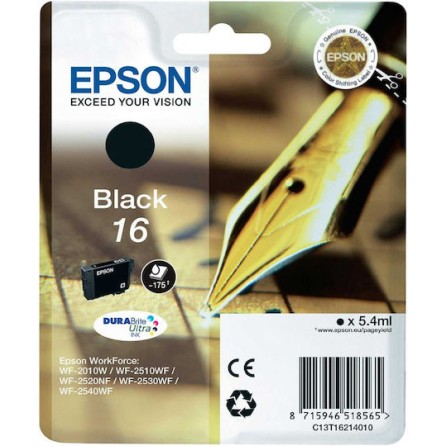 Epson 16 Γνήσιο Μελάνι Εκτυπωτή InkJet Μαύρο (C13T16214010 C13T16214012)