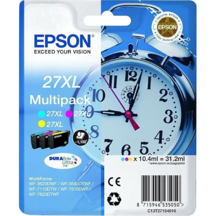 Epson 27XL Γνήσιο Πακέτο 3 Μελανιών Εκτυπωτή InkJet Κίτρινο / Κυανό / Ματζέντα (C13T27154010 C13T27154012)