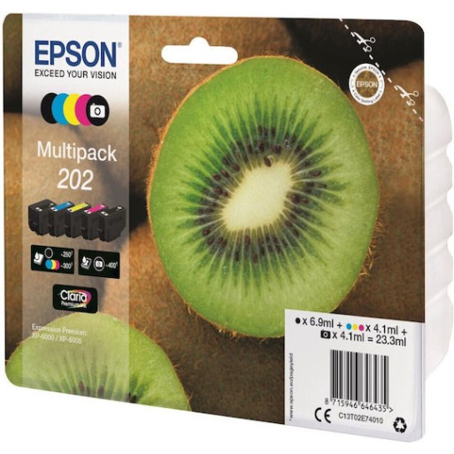 Epson 202 Γνήσιο Πακέτο 5 Μελανιών Εκτυπωτή InkJet Photo Μαύρο / Κίτρινο / Κυανό / Ματζέντα / Μαύρο (C13T02E74010 C13T02E74020)