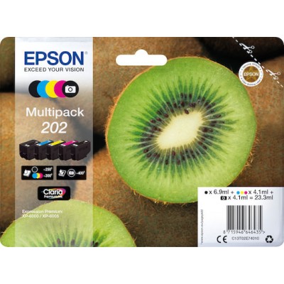 Epson 202 Γνήσιο Πακέτο 5 Μελανιών Εκτυπωτή InkJet Photo Μαύρο / Κίτρινο / Κυανό / Ματζέντα / Μαύρο (C13T02E74010 C13T02E74020)