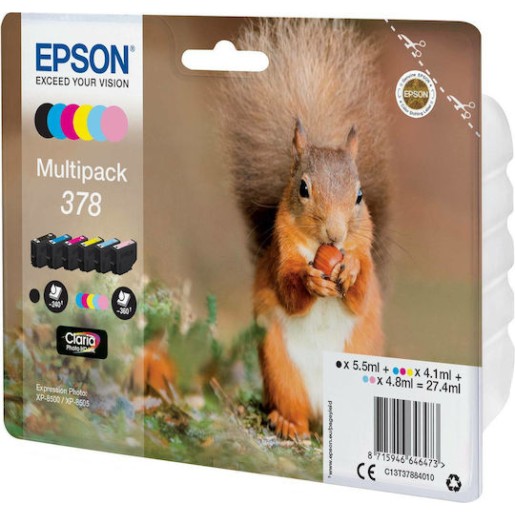 Epson 378 Γνήσιο Πακέτο 6 Μελανιών Εκτυπωτή InkJet Ανοιχτό Κυανό / Ανοιχτό Ματζέντα / Κίτρινο / Κυανό / Ματζέντα / Μαύρο (C13T37884010)