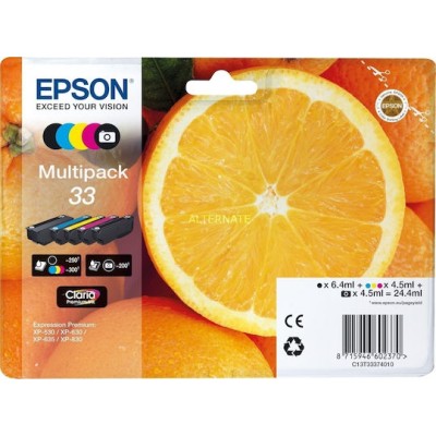 Epson 33 Γνήσιο Πακέτο 5 Μελανιών Εκτυπωτή InkJet Photo Μαύρο / Κίτρινο / Κυανό / Ματζέντα / Μαύρο (C13T33374010 C13T33374011)